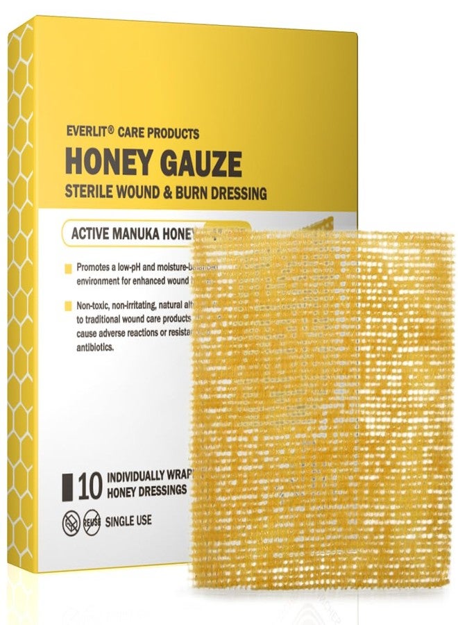 EVERLIT CARE Manuka Honey Dressing | Sterile Non-Adhesive Pads with Unadulterated Medical-Grade Honey | Advanced Healing for Burn, Chronic Wound, Donor Sites, Pressure & Diabetic Ulcer (4" Gauze) - Image 1